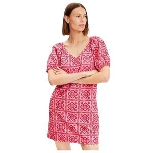 Like new LOFT Pink & Red Eyelet Mini Shift Dress Size XS